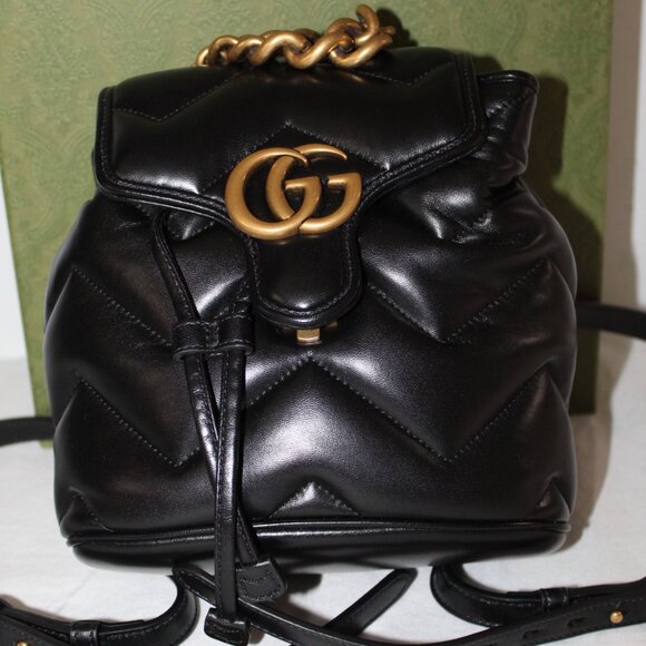 NWOT Gucci Chevron Leather GG Marmont Backpack Shoulder Bag Top Chain Handle - Picture 2 of 12
